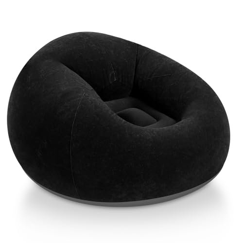 Realspring Inflatable Bean Bag Chairs for Adult Blow up Chairs Lazy Sofa Folding Portable Inflatable Chair for Movie Outdoor Room Bedroom Reading Camping(Black)