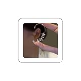 Rannyrena Elegant Rhinestone Butterfly Flower Tassel Ear Cuffs Fairy Wheat Wing Ear Wrap Non-pierced Wedding Bridal Clip on Earrings Costume Accessories for Women (Gold crystal tassel)