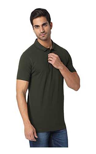 Image of Spykar Men's Slim Fit Polo Neck Half Sleeve Solid Casual T-Shirt