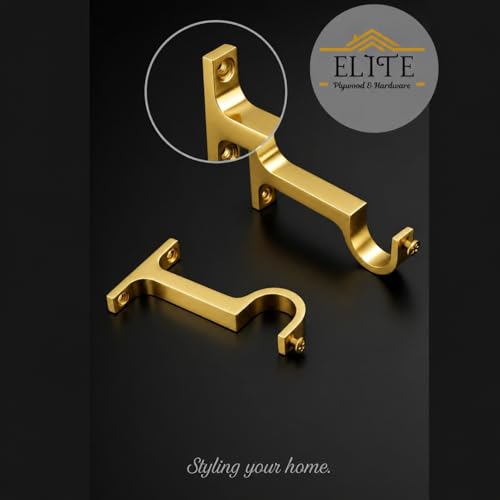 Image of Elite Aluminum Curtain Rod Brackets - Heavy-Duty Wall Mount Clamps for Curtain Rod Support for Door and Window Curtain Rods with Screw and Wall Plug - Pack of 2PCS (Gold)