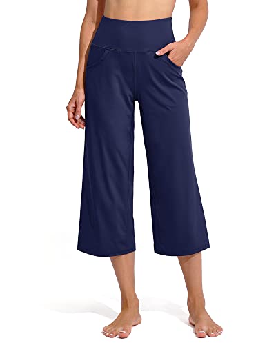 Image of Promover 14 inch /21 inch /23 inch /25 inch Inseam Capri Pants for Women Wide Leg Yoga Cropped Pants with Pockets Loose Casual Summer Pant