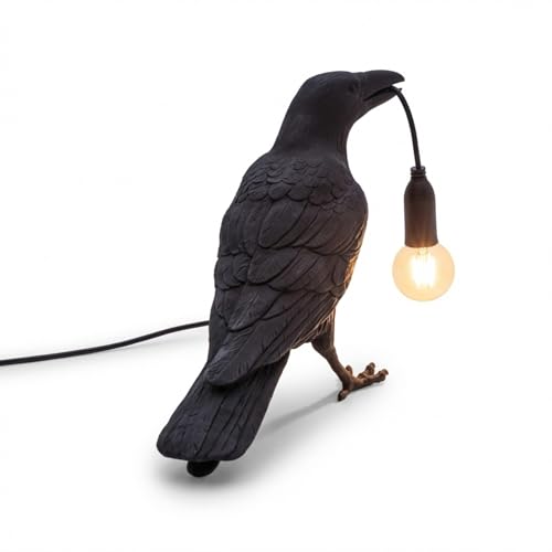 Black Bird Table Lamps Resin Crow Desk Lamp with Bulb E27 Base Modern Raven Art Deco Bedside Decor 3 Pin Plug in Cord Table Lamps for Bedroom Office College Dorm