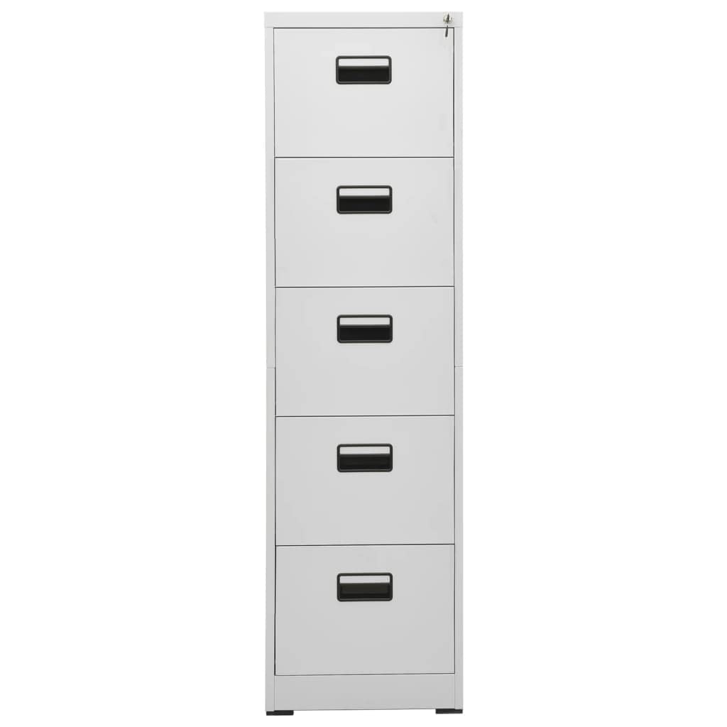 Armadietto portadocumenti grigio chiaro, 46 x 62 x 164 cm, in acciaio con 5 cassetti e 1 lucchetto per cartelle sospese e archivio documenti – Armadio in acciaio per organizzazione ufficio e