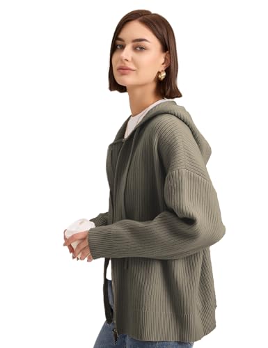 Sweaters for Women Oversized Hoodies Sweatshirts Knit Drawstring zip up Loose Hooded Cardigan Outwear4