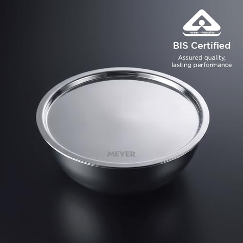 Image of Meyer Trivantage Pro Tasla, Triply Stainless Steel Cookware SS 304 Grade with Lid | Triply Tasla /Tasra Cook & Serve | Induction Base cookware | 22 CM 2.15 Liters | 10 Year Warranty | Silver