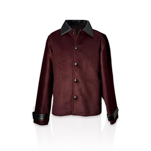 Image of Men's Red Vine Wool Jacket - Men's Plaid Coat Leather Collar Wool Blend (US, Alpha, Medium, Regular, Regular, Red Vne)