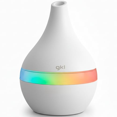 GKL Humidificador y difusor de Aceite perfumado y Aromas Blanco 300 ml Mist. Ultra silencioso, Apagado Automático. aromatizador Aceites. conexión USB para Hogar, Oficina, SPA 7 Colores LED