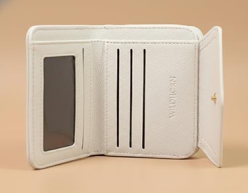 Image of WildHorn Women's Wallet | Premium Vegan Leather Ladies Purse with Zip Coin Pocket & Snap Button | Compact Wallet with Card Slots & ID Window (White)