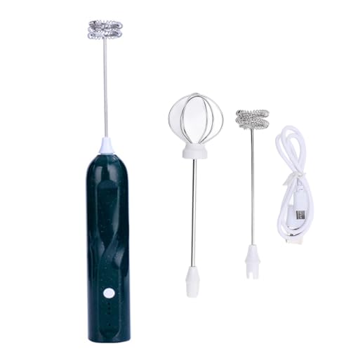 Espumador de leche recargable de mano con 2 accesorios de batidor, batidor eléctrico, mezclador de bebidas, espumador para café y huevo (verde)