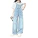 Summer Girls Denim Overalls Sleeveless Teens Denim Jumpsuit Loose Fit Washed Jean Rompers with Pockets overalls for girls Y2K clothes Blue 7-8 Years