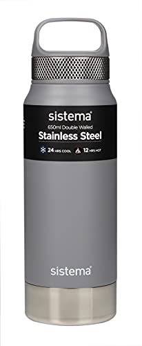 Sistema Hydrate Stainless Steel Water Bottle | 650 ml | BPA-Free | Double Wall Vacuum Insulated Metal Water Bottle | Keeps Liquid Hot (12 Hours) & Cool (24 Hours) | Assorted Colours