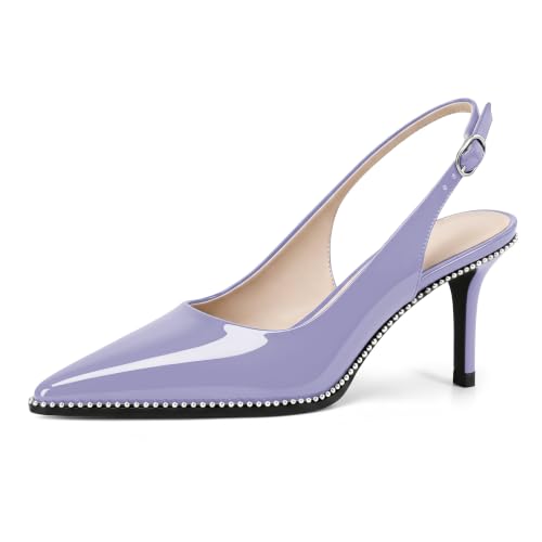 Image of YODEKS Slingback Heels for Women Pointy Toe Beaded Heels Close Toe Kitten Heel Pumps 2.5 Inch Stiletto Pumps Wedding Party Dressy Shoes
