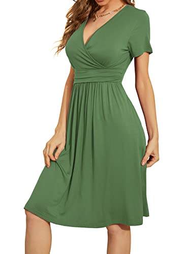 Image of WEACZZY Women's Summer Short Sleeve Casual Dresses V-Neck Floral Party Dress with Pockets