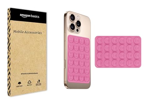 Image of amazon basics Suction Phone Case Anti-Slip Silicone Multipurpose Hands-Free Sticky Pads for Phone Case Mount for Selfies Videos Mirror Shower Car Dashboard - Pink (1 Piece)