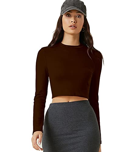 Image of Aahwan Women's 100% Cotton Slim Fit Striped Full Sleeve Crop Top