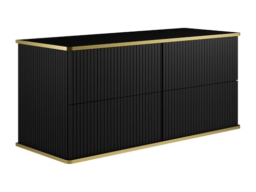 Vente-unique - Meuble sous Vasque Suspendu strié liseré doré - Noir - 120 cm - KELIZA