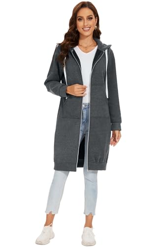 YOSICIL Felpa con cappuccio donna zip Felpa con Cappuccio Donna Felpa con Zip Cappuccio lungo Caldo Giacca Top Capispalla estesa calda invernale essenziale Nero,S-5XL