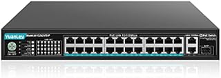 YuanLey 24 Port PoE Switch with 2 Gigabit Ethernet Uplink, 1 SFP Port, 300W PoE+ Port Support 802.3af/at, Unmanaged Network Switch with AI Watchdog, VLAN, Extend to 300m, Fanless and Silent Operation