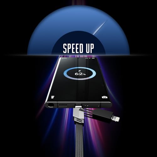 Image of Basesailor 120W 4 in 1 Multi Function Braided Fast Charging Cable with Lightning to USB-C,Type C-C,Ligthning to USB,Military Grade Durability,Compatible for iPhone,Samsung,Oneplus Series & More (Grey)