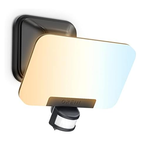 OREiN LED Flood Light Motion Sensor Outdoor Lights Fixture, 2800LM/24W, 2700/4000/6500K Warm Cold Security Light with 3 Modes, IP65 Waterproof Dusk to Dawn Floodlight Lighting Wired for Garage,Patio Cover