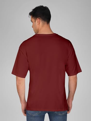 Image of crazymonk Oversized Baggy Fit Drop Shoulder Half Sleeves Round Neck Solid Pure Cotton T-Shirt for Men