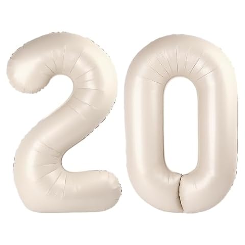 20 Balloon Number, 20th Birthday Decorations for Women Men, Number 20 Balloons 40 In Cream White Happy Birthday Party Decorations Giant Foil Mylar Balloons for Wedding, Celebration Cover
