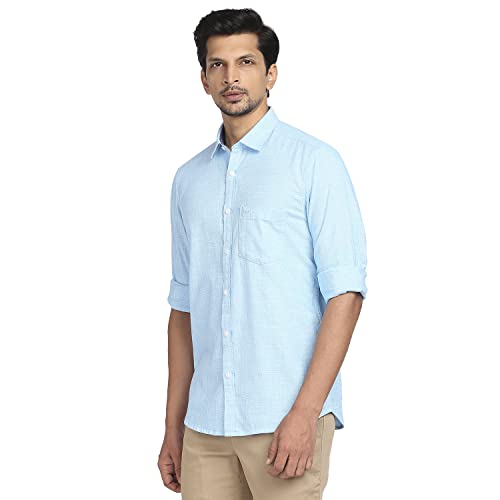 Image of Colorplus Men's Pure Cotton Yarn Dyed Pattern Tailored Fit Spread Collar Full Sleeve Casual Shirt