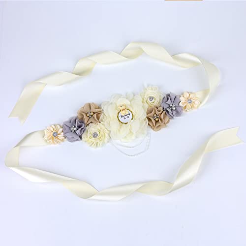 Cute Floral Pregnancy Sash Belt - Flower Silk Ribbon Maternity Sash for Dress - Women Girls Baby Shower Wedding Party2