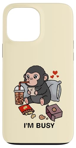 Funny Monkey Im Busy Boba eB[ XibN  j̎q ̎q LbY X}zP[X iPhone 13 Pro Max p