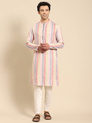 Image of Men's Navy Blue Cotton Festive Wear Regular Fit Woven Design Kurta | Indian Wedding Wear Kurta | Festive Ethnic Kurta