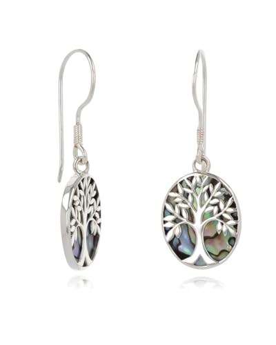 Boucles d'oreilles nacre abalone femme argent 925 Arbre de Vie