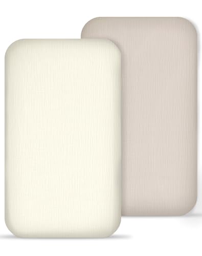 Image of Muslin Bedside Bassinet Sheets 2 Pack, 33x20 Fitted Ultra Soft & Breathable Bedside Sleeper Sheets, Ideal for Baby Girl and Boy, Perfect for Newborns (Beige & Cream)