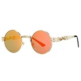 COASION Vintage Round Sunglasses Steampunk Gold Metal Frame Clear Sun Glasses (Gold Frame/Red Mirror Lens)