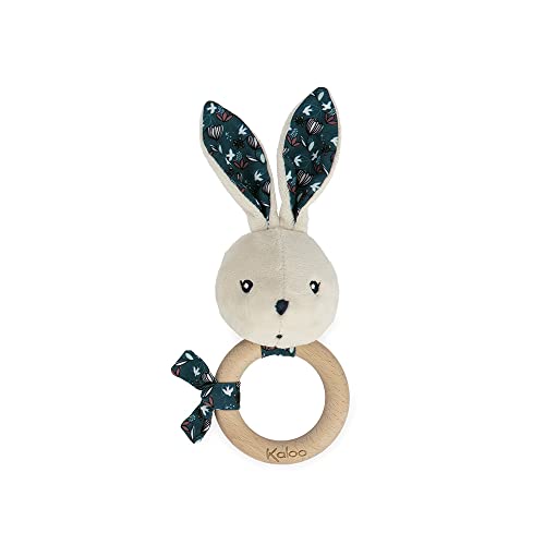 Kaloo - K'doux - Hochet Bébé - Anneau en Bois FSC - Peluche Lapin avec Grelot - Aide au Développement - Stimule Les Sens - Motif Nature - Dès La Naissance, K216000 Cover