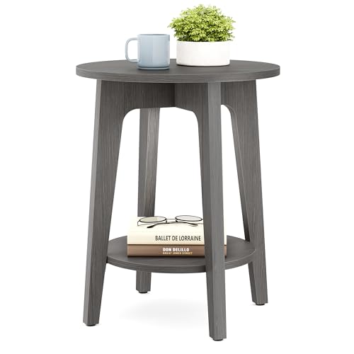 Image of VASAGLE MAEZO Collection - Side Table, 2-Tier Small Round End Table, Nightstand with Tapered Legs, Curved Transitions, for Small Spaces, Living Room, Bedroom, Smoky Gray ULET283T68