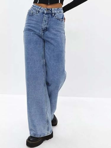 Image of KOTTY Women's Relaxed Fit Wide Leg Denim Jeans Stylish High Waist Casual Look