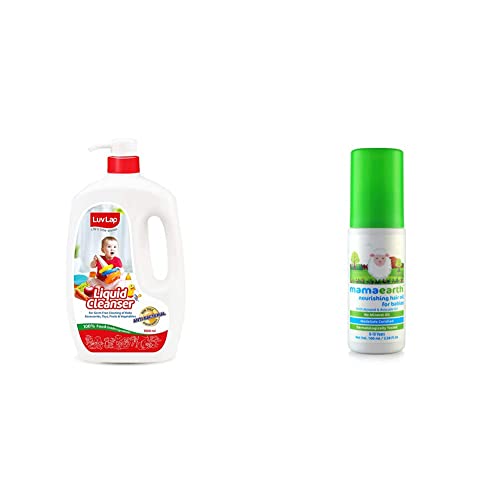 Image of Luvlap Liquid Cleanser, Anti-Bacterial, Food Grade, for Baby Bottles, Accessories and Vegetables, 10&Mamaearth Nourishing Baby Hair Oil with Almond & Avocado, 100Ml