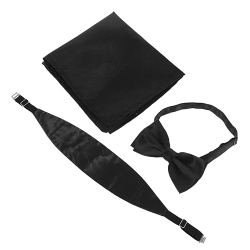 Set para hombre de fajín y moño elegante negro en satén