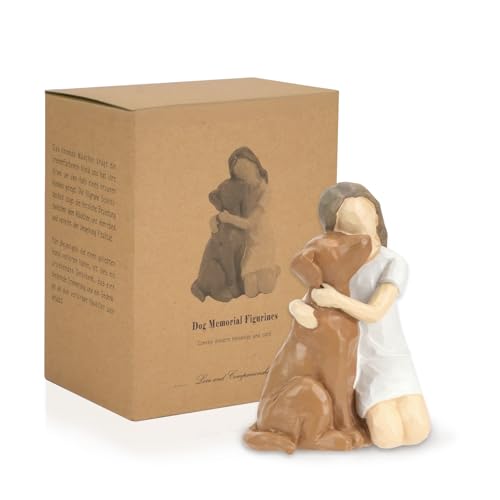 TIE-DailyNec Girl Embraces Dog Figurine Hand-Painted Sculpture Resin Memorial Gifts Perfect Statue Home Decor Ornament Sympathy Gift for Dog Lovers