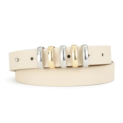 White Belt for Women Metal Ring Buckle Strap for Dresses Casual & Formal Wear Streetwear Styles
