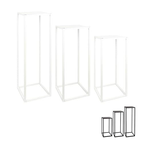 Natural Goods Berlin 1 soporte para flores de metal blanco de 50 cm – Soporte decorativo rectangular para plantas – Taburete para flores exterior resistente a la intemperie, estable y fácil de limpiar