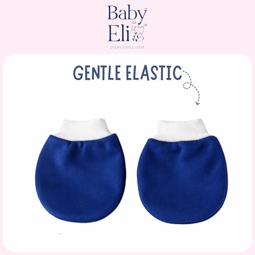 Image of Baby Eli Cotton Newborn Mittens (Picot Wrist) Set of 6 for Baby Boys & Girls 0-6 Months | Soft and Cozy Unisex Infant Gloves | Assorted Baby Hand Gloves | Adjustable Scratch Protection