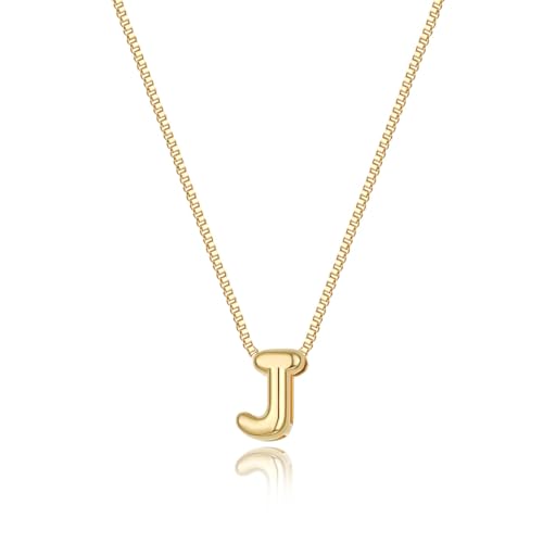 Image of Personalized Bubble Letter Initial Necklace, 14K Gold Plated, Dainty Pendant for Women, Trendy Gold Jewelry