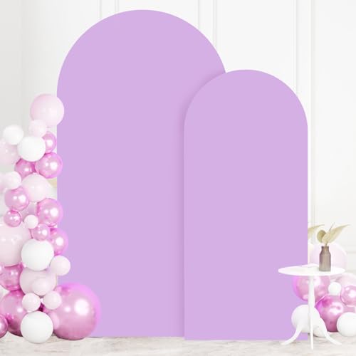 Image of FOTSHARER 6FT 7.2FT Lavender Arch Cover Set of 2 Spandex Fitted Wedding Arch Covers Spandex Cover for Arch Backdrop Lilac Arch Cover Backdrop Fabric Chiara Arch Wall Cover for Round Top Arches Decor