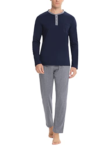 Litherday Pijama Hombre Invierno Pijama Hombre Algodón Largo Pijama Hombre Largo Pijama Hombre Escocés Pijamas Hombre Pijama Casual para el Hogar S-XXL, C Azul, M