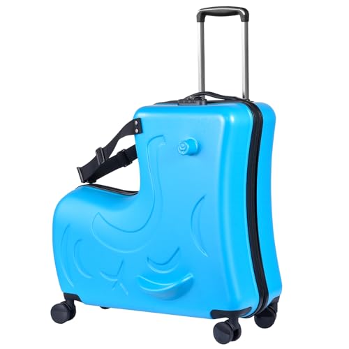 20 Inch Kid's Ride onTravel Suitcase, Rolling Luggage with Wheels Carry Trolley Luggages with Password Lock, Children's Ride On Trolley for Children's Day Gift, Festival Gift (Blue)