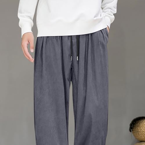 Mens Corduroy Joggers Crop Pants Drawstring Elastic Waist Baggy Tapered Casual Sweatpants with Pockets4