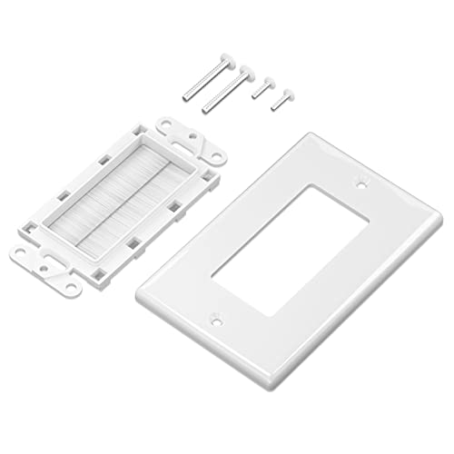 iwillink Brush Wall Plate (2 Pack), Cable Pass Through Insert for Wires, Single Gang Cable Access Strap, Wall Socket for HDTV, Home Theater Systems White