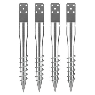 Happybuy No Dig Ground Anchor, 4 Pack 3.94 x 2.76 x 27.56in DIY Screw-in Post Stake, U-Shape Heavy Duty Steel Post Holder, Includes 6 Lag Bolts & Rebar, Ideal for Mailbox & Fence Posts