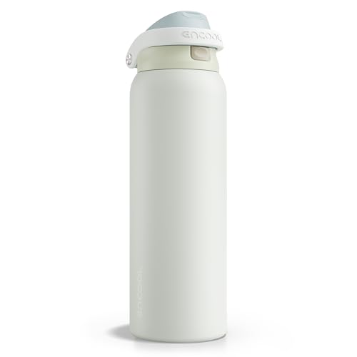 Image of ENCOOL Leakproof Insulated Water Bottle with Straw Dual-Sip Water Bottle Bag-Safe Design for Work, Commute & Gym - Keeps Drinks Cold All Day, 40 oz, Cloud-Hill White